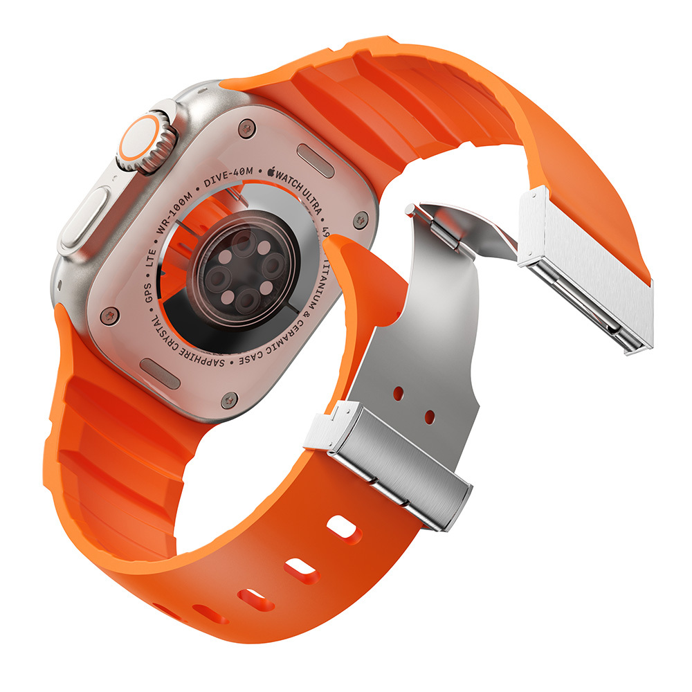 Apple Watch SE 2 (44mm) Uyumlu Metal Tokalı Silikon Kordon-145